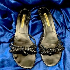 Manolo Blahnik black strappy kitten heels